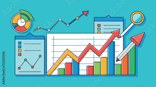 Colorful business growth charts and metrics concept illustration