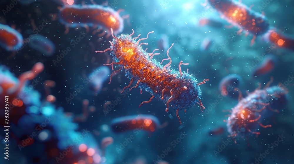 Fototapeta premium Bacteria colonies under a microscope. Generative AI