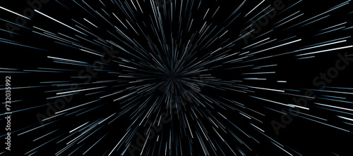 Star warp. Hyperspace jump, traces of moving stars light and interstellar fast speed travel