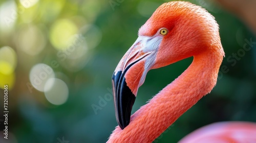 Close up of flamingo head in the nature