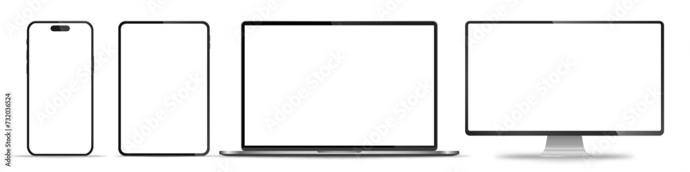 Device screen mockup. Smartphone, tablet, laptop and monoblock monitor, with blank screen for you design. Stock royalty free vector illustration. PNG Device screen mockup. Smartphone, tablet, laptop and monoblock monitor, with blank screen for you design. Stock royalty free vector illustration. PNG