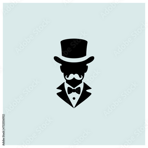 man wear tuxedo magician top hat mustache