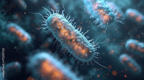 Bacteria colonies under a microscope. Generative AI photo