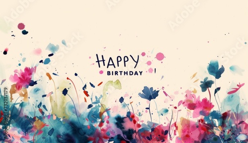 HAPPY BIRTHDAY colorful watercolor splash birthday wishes Generative AI