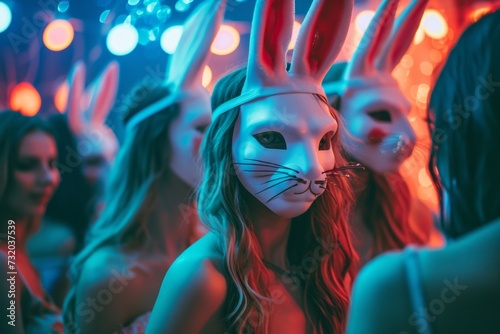 Girls at a party wearing bunny masks