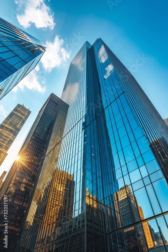 Skyscrapers with reflective surfaces  business office buildings