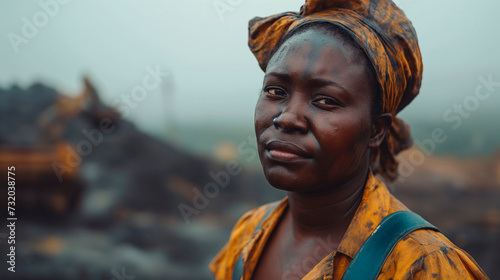 Mujeres trabajando en una mina en el corazón de Africa. Ejemplo de explotación y esclavitud.  photo