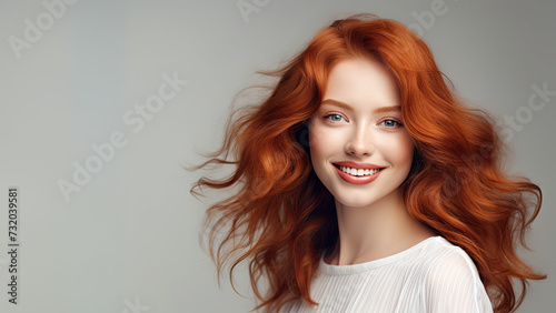 Red hair woman with room for text created with Generative AI technology