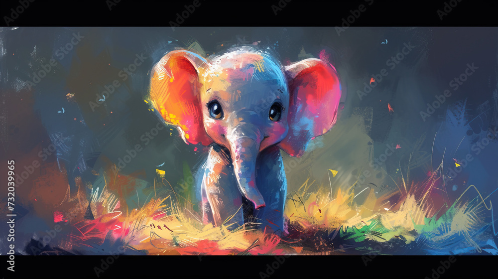 cute baby elephant portrait with colorful watercolor paint, t shirt prints, cards - obrazy, fototapety, plakaty 