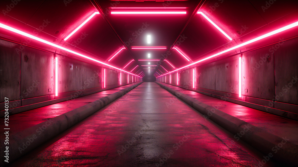 Futuristic Tunnel Perspective, Modern Design with Illumination and Dark Background