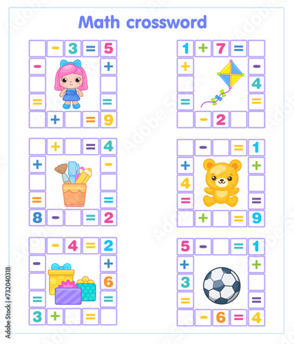 Math Crossword puzzle for children solve examples