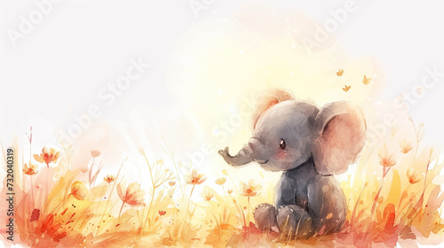happy elephant sitting peacefully in sunshine  spring summer greeting cards  nursery room decor  cards