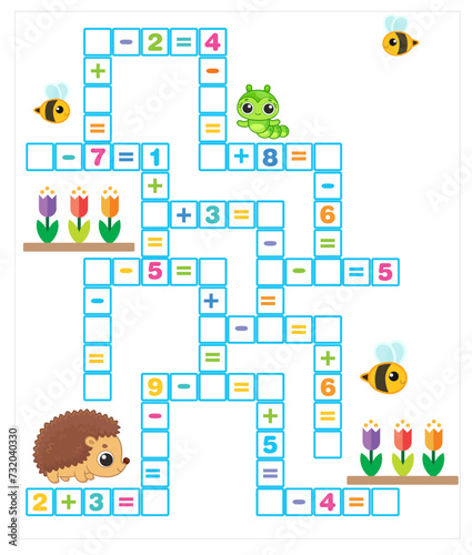 Math Crossword puzzle for children solve examples
