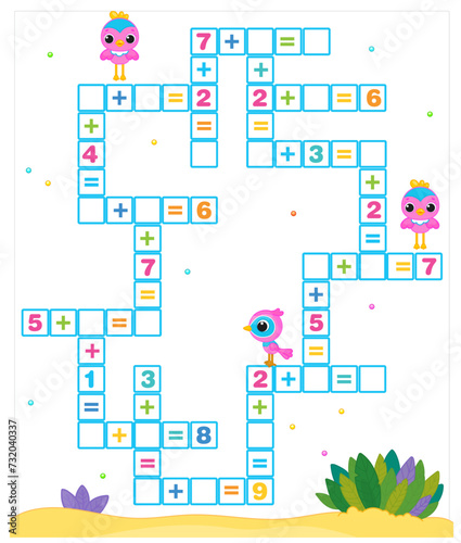 Math Crossword puzzle for children solve examples