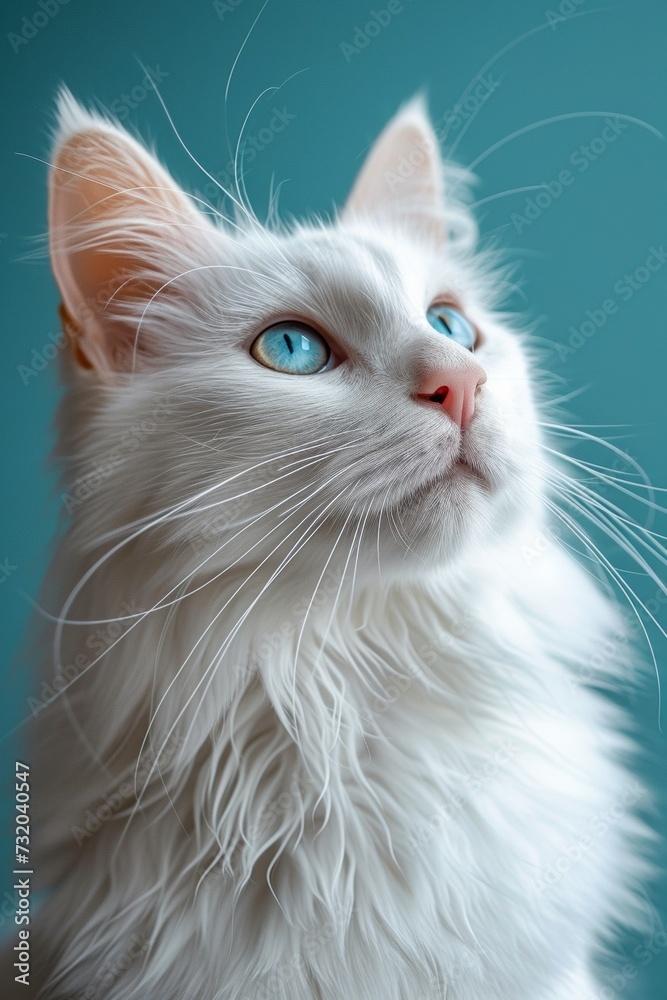 A lovable white kitten with fluffy fur and a sweet face, showcasing adorable charm.