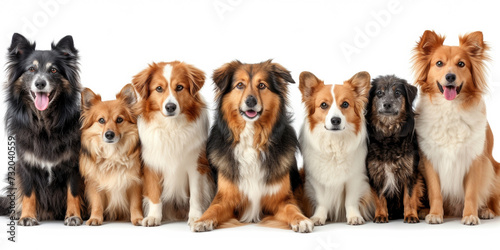 A variety of adorable dogs  sitting together  showcasing canine friendship.