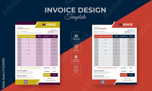 Minimal invoice or bill form design template for business and office with best layout.