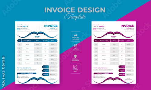 Minimal invoice or bill form design template for business and office with best layout.