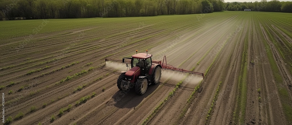 Tractor Plowing Field With Sprayer Tractor Plowing Field With Sprayer