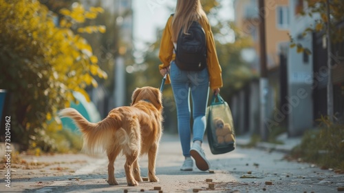 Clean and simple portrayal of a girl responsibly managing dog waste in public...