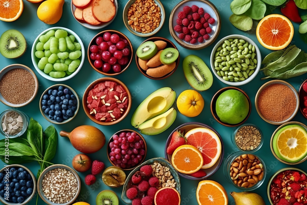 Assorted fresh fruits and berries on the table. Concept: a healthy and appetizing composition of healthy food for vegetarians and fruitarians Assorted fresh fruits and berries on the table. Concept: a healthy and appetizing composition of healthy food for vegetarians and fruitarians