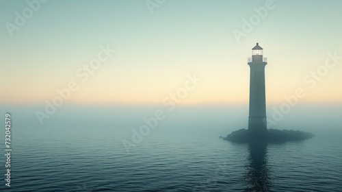 Minimalist image exuding a sense of calmness and serenity, with a lighthouse as the focal point