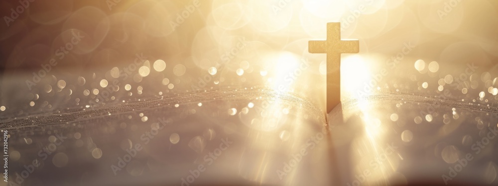 christian bible cross with bokeh christianity symbol isolated on gray Generative AI