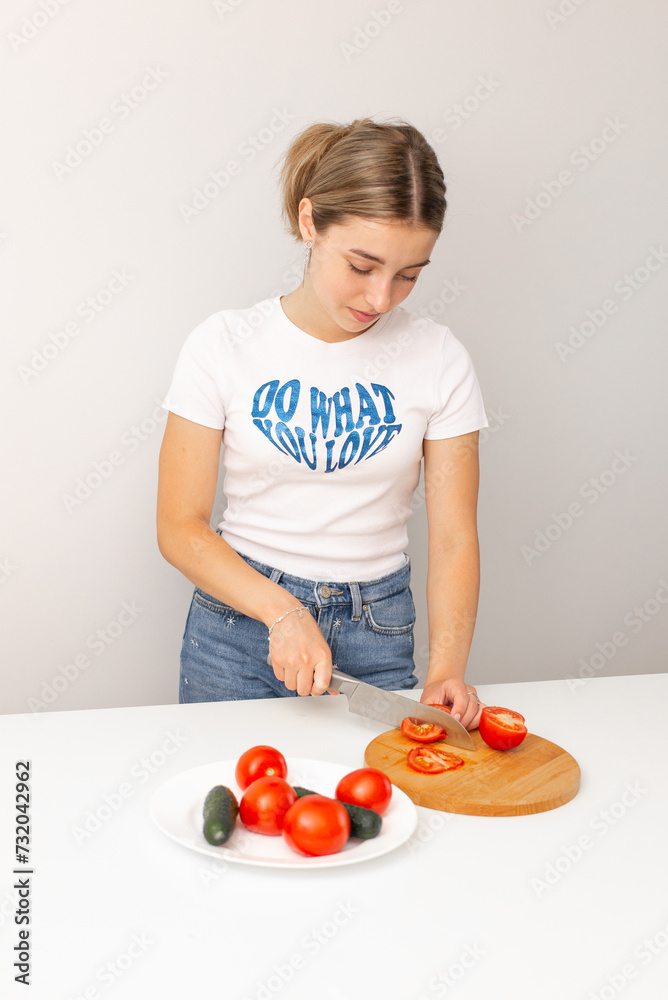 Woman preparing salad