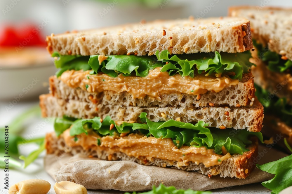 A sandwich with peanut butter