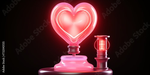 Glowing Neon Pink Heart Shape on Dark Background, Romantic Luminous Love Symbol with Soft Light Effect, Vibrant Valentines Day and Romance Digital Art Wallpaper for Greeting Cards and Social Media