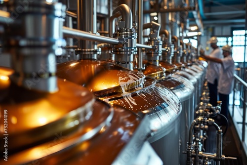 The process of beer being filled in a brewery photo