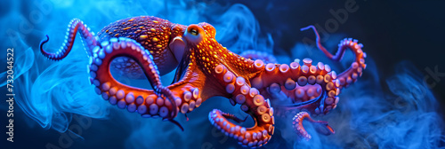 Octopus in blue smoke