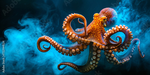 Octopus in blue smoke