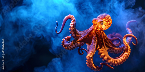 Fototapeta Naklejka Na Ścianę i Meble -  Octopus in blue smoke