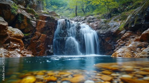 Clean composition capturing the magic of love amidst the beauty of a waterfall