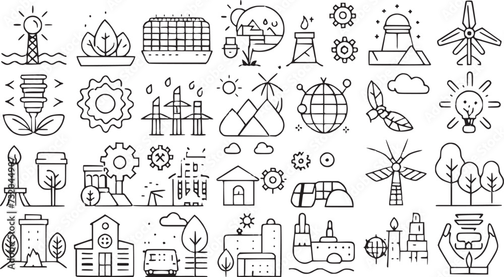 Set of green energy icons. Set of green energy icons.