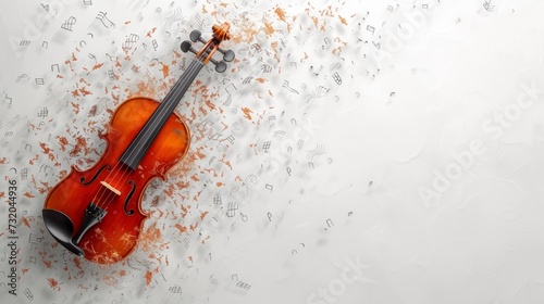 Minimalist background featuring a violin and scattered musical notes, evoking a sense of musical harmony