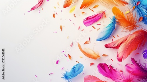Minimalist backdrop adorned with colorful feathers