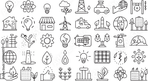 Set of green energy icons. 