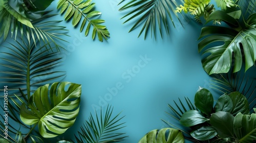 Calm and tranquil setting with scattered tropical leaves © olegganko