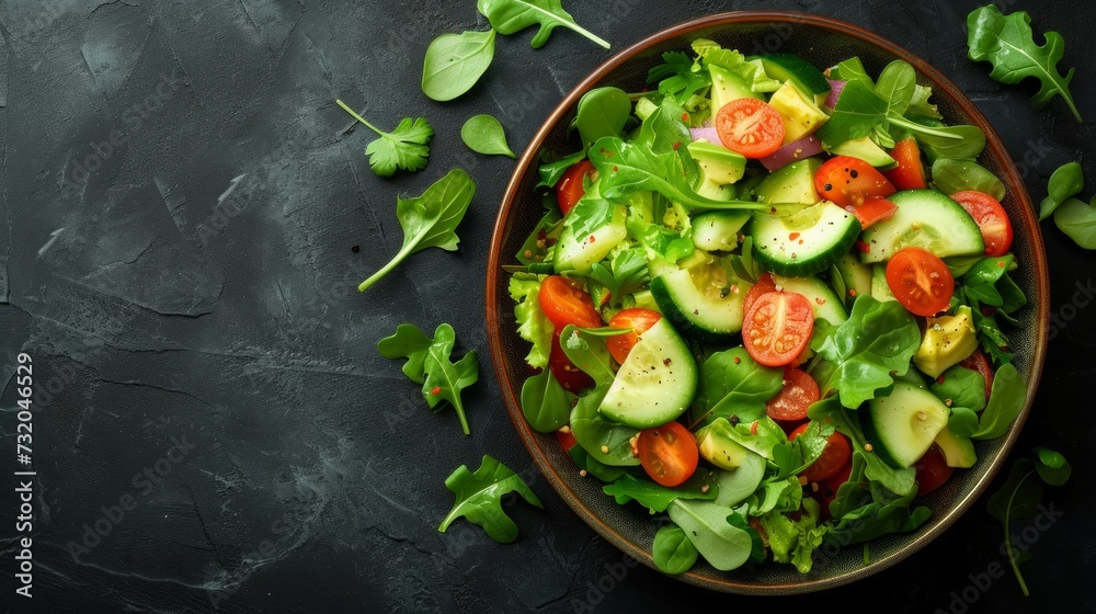 Clean composition showcasing avocado salads with crisp vegetables and zesty dressing Clean composition showcasing avocado salads with crisp vegetables and zesty dressing
