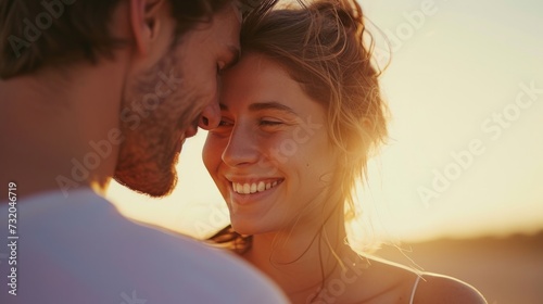 Clean composition showing a couple enjoying each other's company and sharing ...