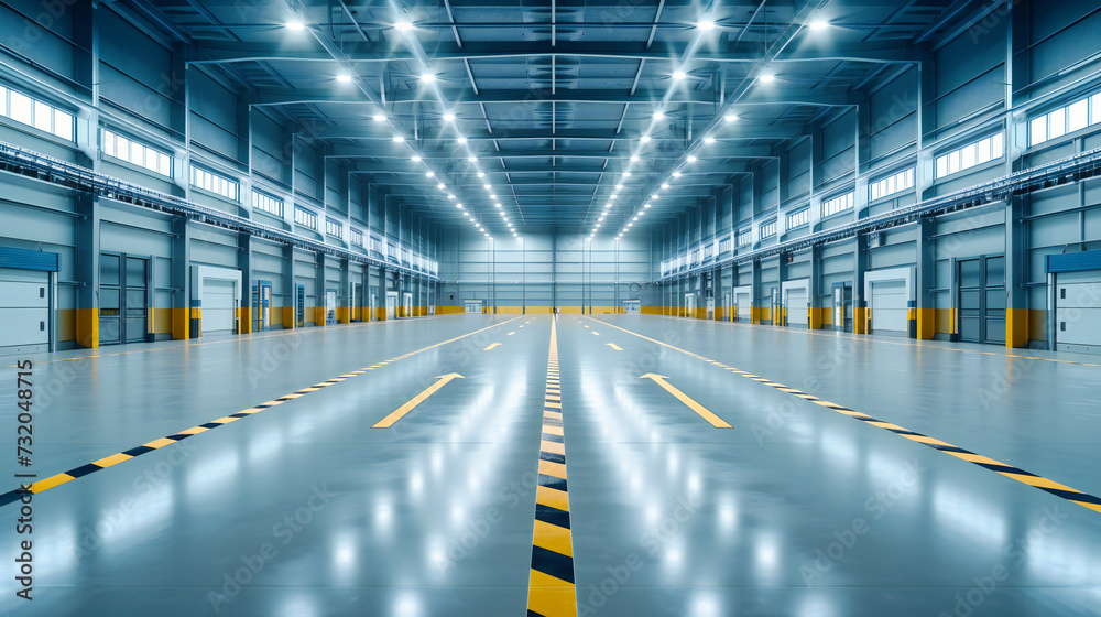 Large Empty Warehouse, Industrial Space for Storage, Modern Factory Interior Large Empty Warehouse, Industrial Space for Storage, Modern Factory Interior