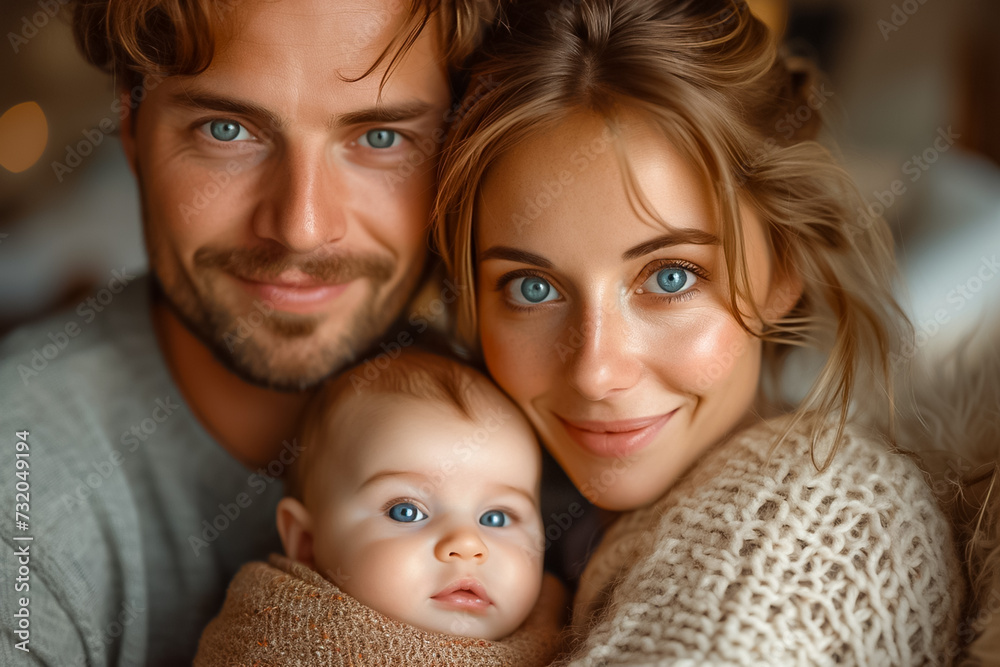 Family, parenthood and people concept. Happy young mother, father with new born baby at home, Family, parenthood and people concept. Happy young mother, father with new born baby at home,