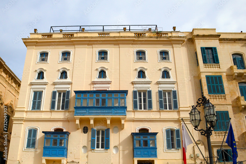 Typical vintage house in downtown in Valletta, Malta