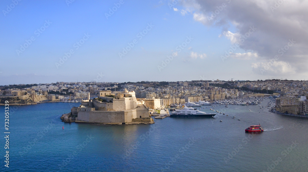 Panorama of Birgu and Senglea from Upper Barrakka Gardens in Valletta, Malta Panorama of Birgu and Senglea from Upper Barrakka Gardens in Valletta, Malta