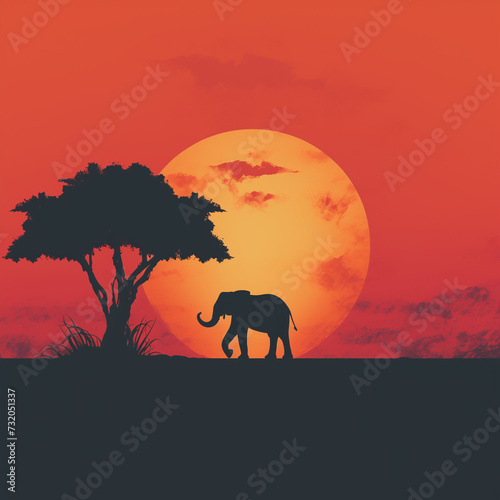 sunset over the savannah, beautiful African landscape