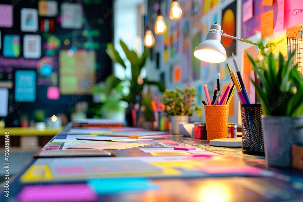 Designer's workspace in modern office. Desk with office supplies ...