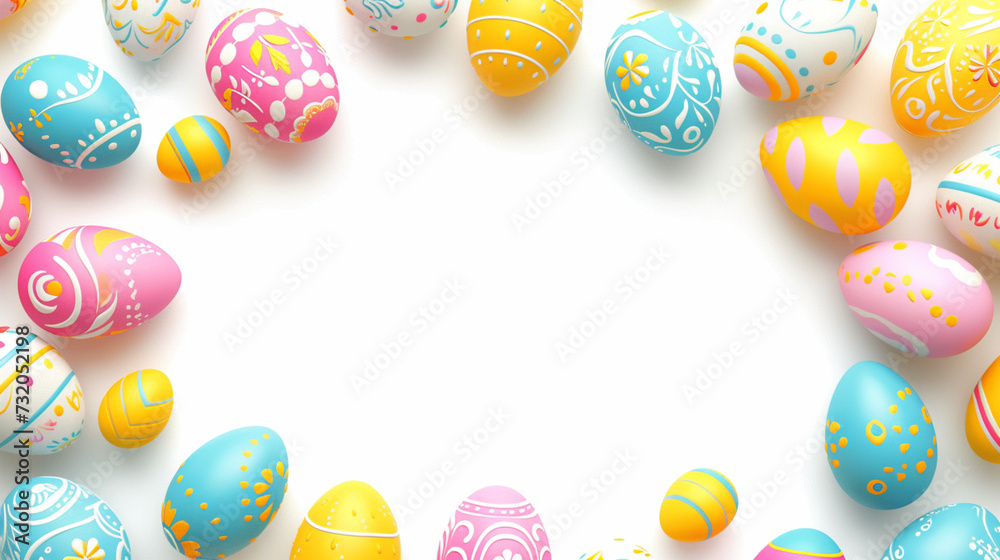 Delicious Easter Frame: Illustration with Colorful Eggs Creating a Unique Frame on a White Background. Clipart with Generous Space to Express Your Easter Messages. Delicious Easter Frame: Illustration with Colorful Eggs Creating a Unique Frame on a White Background. Clipart with Generous Space to Express Your Easter Messages.