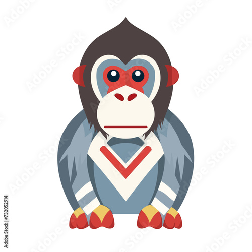 Vector illustration of a small cartoon Mandrill against a white background © Wirestock